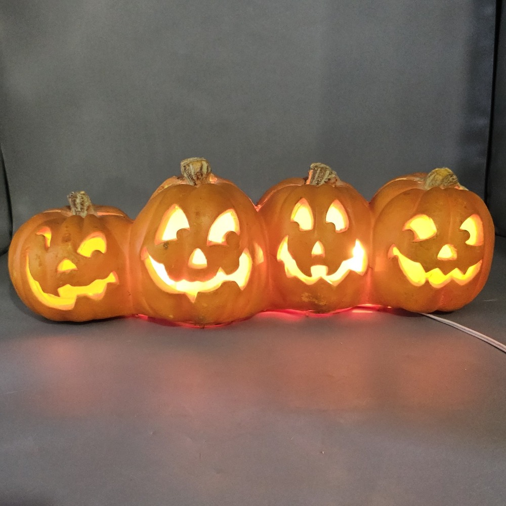 Vintage Trendmasters 4 Horizontal Foam Pumpkin Light Up Jack-O-Lantern 1995